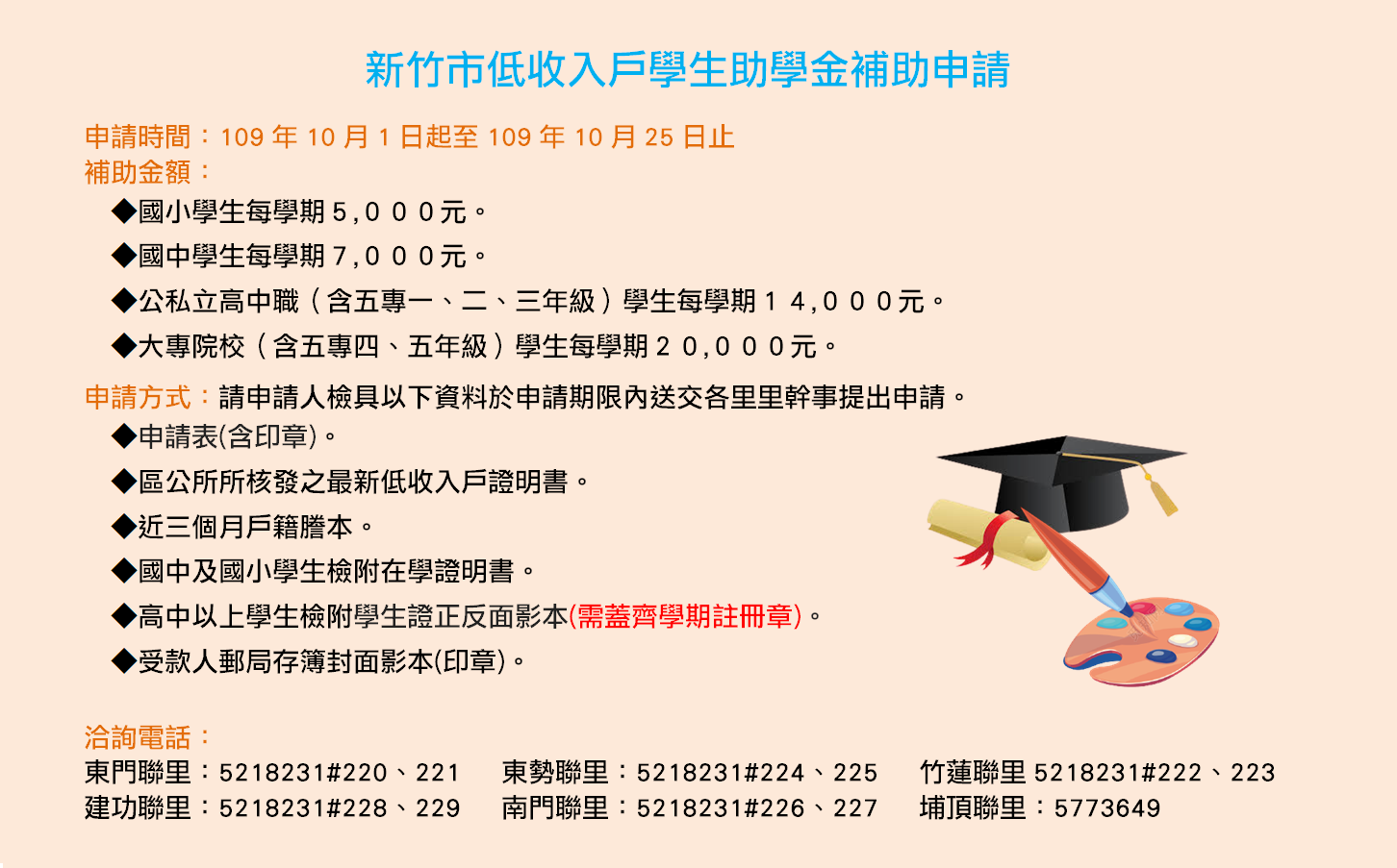 新竹市低收入戶學生助學金補助申請